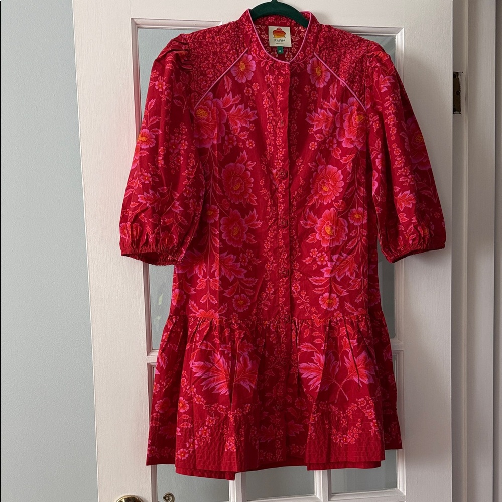 FARM Rio Floral Red Puff-Sleeve Dress NWOT - Picture 4 of 15